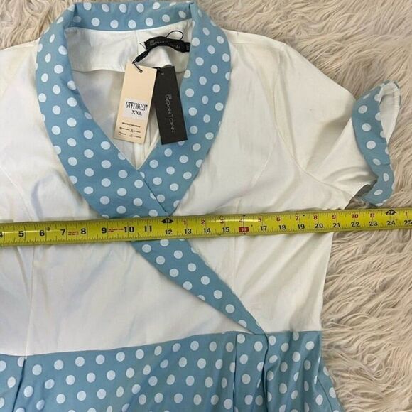 GownTown Women's Pinup 60s Vintage Blue Polkadot Swing Plus Size Dress XXL NWT - Picture 3 of 10